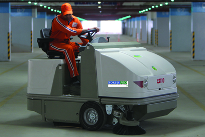 Model CS 110 D Integrated Sweeper running at the parking lot of Indira Gandhi International Airport (T3 terminal), New Delhi
