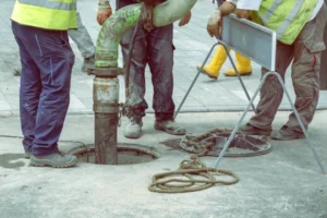 Sewer line cleaning service unblocking a drain