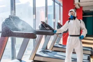 Professional disinfector in personal protective equipment