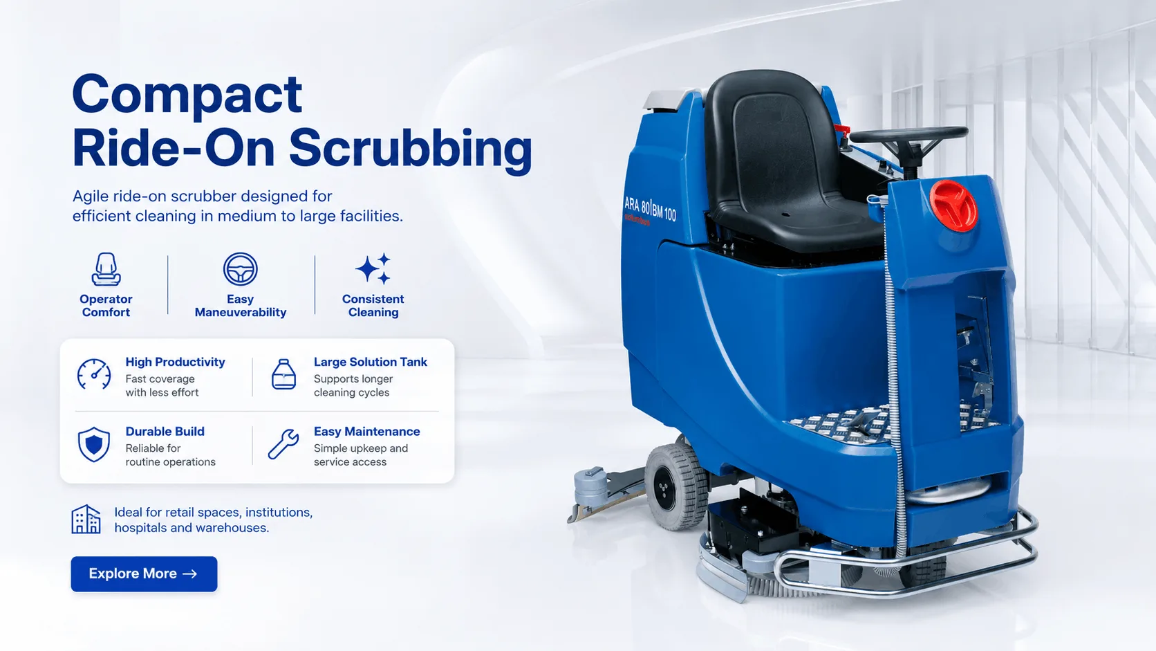 Columbus ARA 80 BM 100 heavy-duty ride-on scrubber dryer