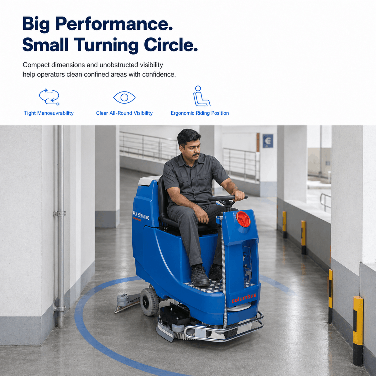 ARA 80 BM 100 ride-on scrubber dryer, side profile