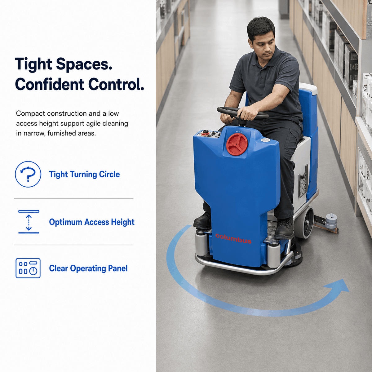 ARA 66 BM 70 compact ride-on scrubber dryer, side profile