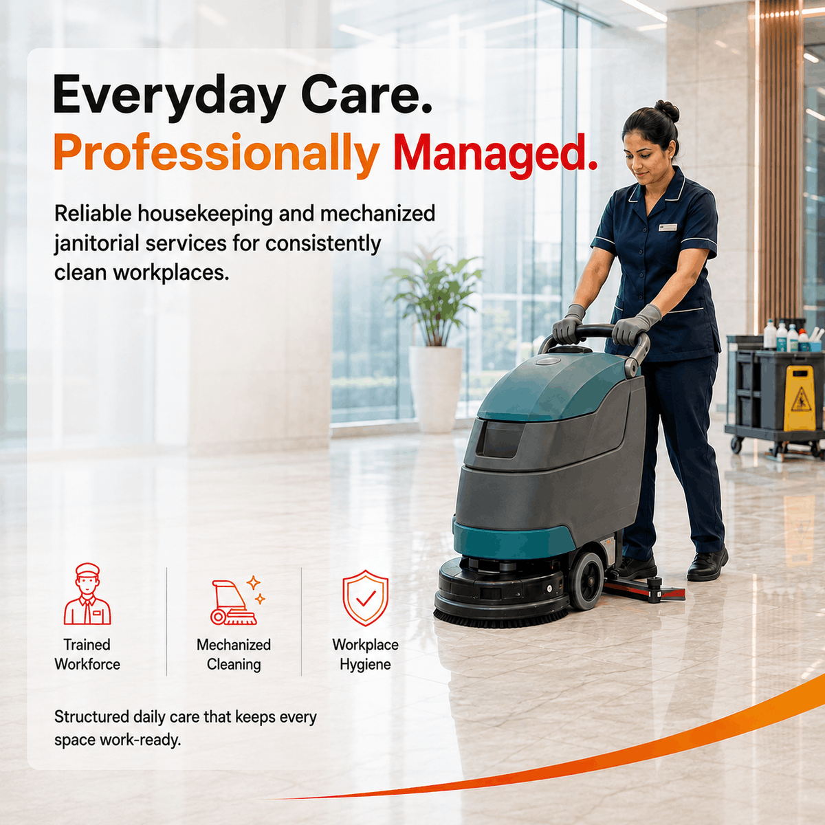 DTSS housekeeping team at work in a commercial lobby