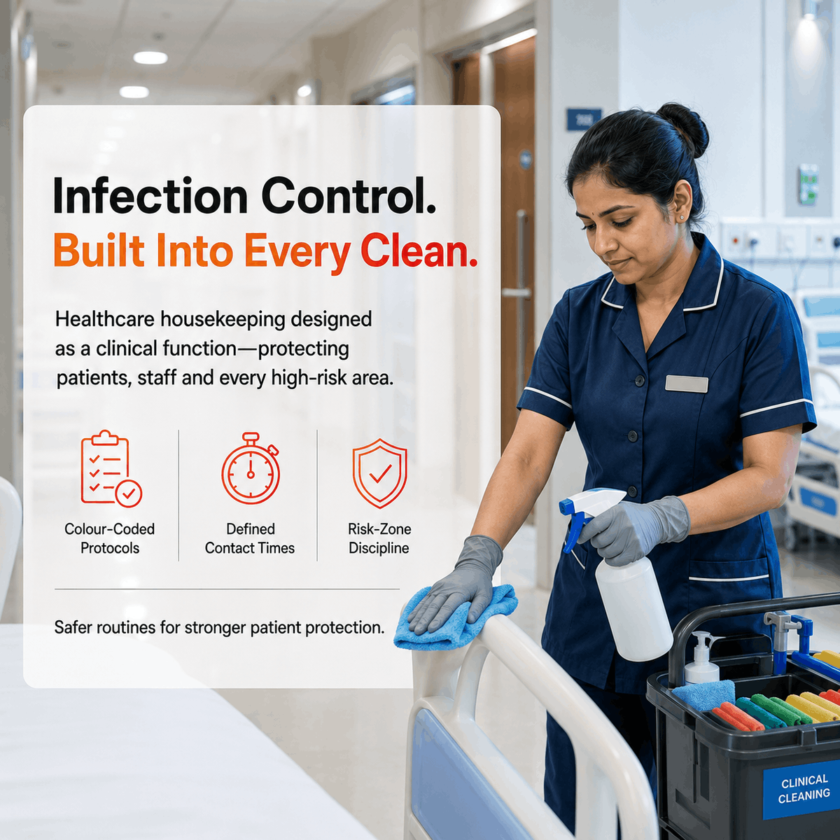 DTSS healthcare facility management team in a hospital corridor