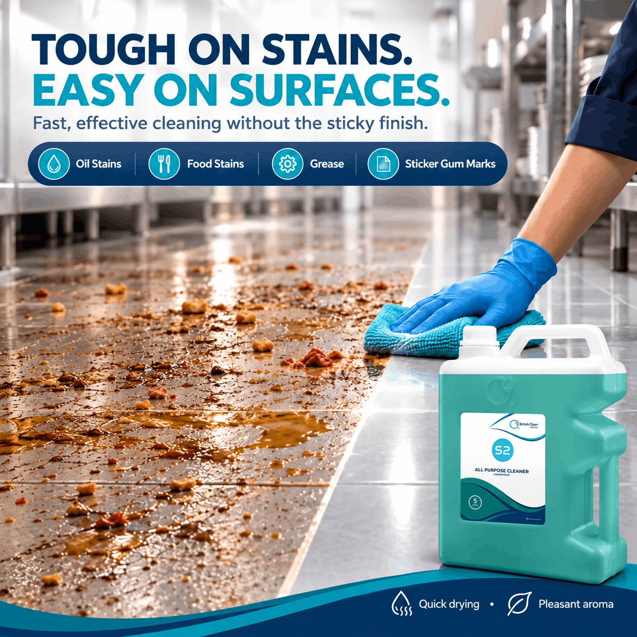 British Clean S2 All Purpose Cleaner in use on a hard surface